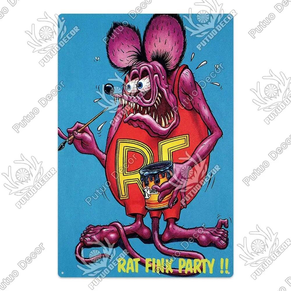 Putuo Decor Rat Fink Modified Car Culture Vintage Metal Tin Sign Decorative Plate for Garage Man Cave Bar Pub Club Decoration