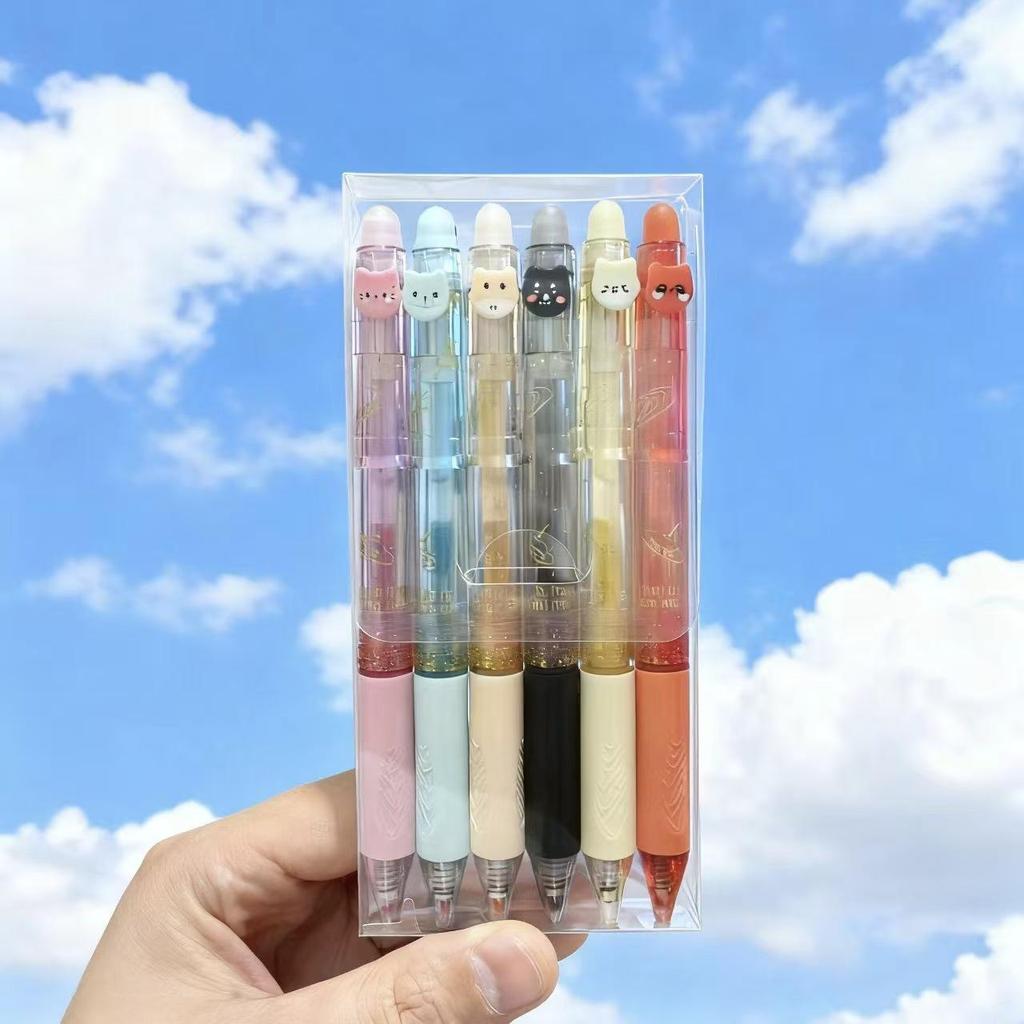 6/12 Colors Glitter Thermo-Erasable Gel Pens Retractable Push-Type Quick-Dry Smooth Writing 0.5mm Black & Assorted Ink