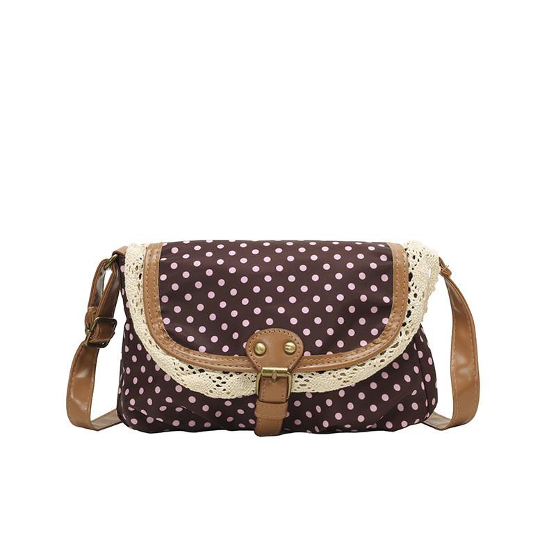 Small Square Polyester Crossbody Bag With Wave Point Design And Lace Decor For Street Fashion