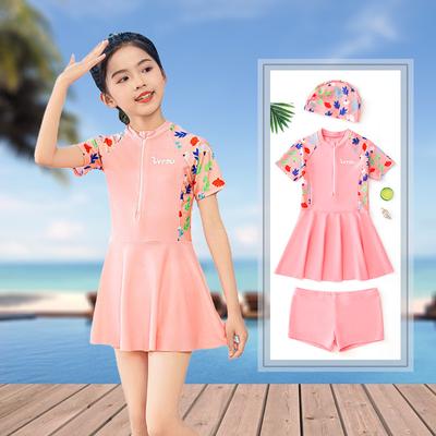 1 Set Of Girls' Swimsuit And Cap