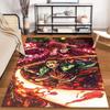 Vibrant anime-style carpet with a fiery battle scene Suitable for use as an anti-slip game mat for living room and bedroom sofas