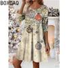 3D Funny Cartoon Cat Print Mini Dress Vintage Loose A-Line Casual Dress Autumn New Women's Long Sleeve O-Neck Sweet Kawaii Dress