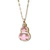 Niche High-End Pink Cat's Eye Stone Gourd Pendant Necklace with Diamonds for Women