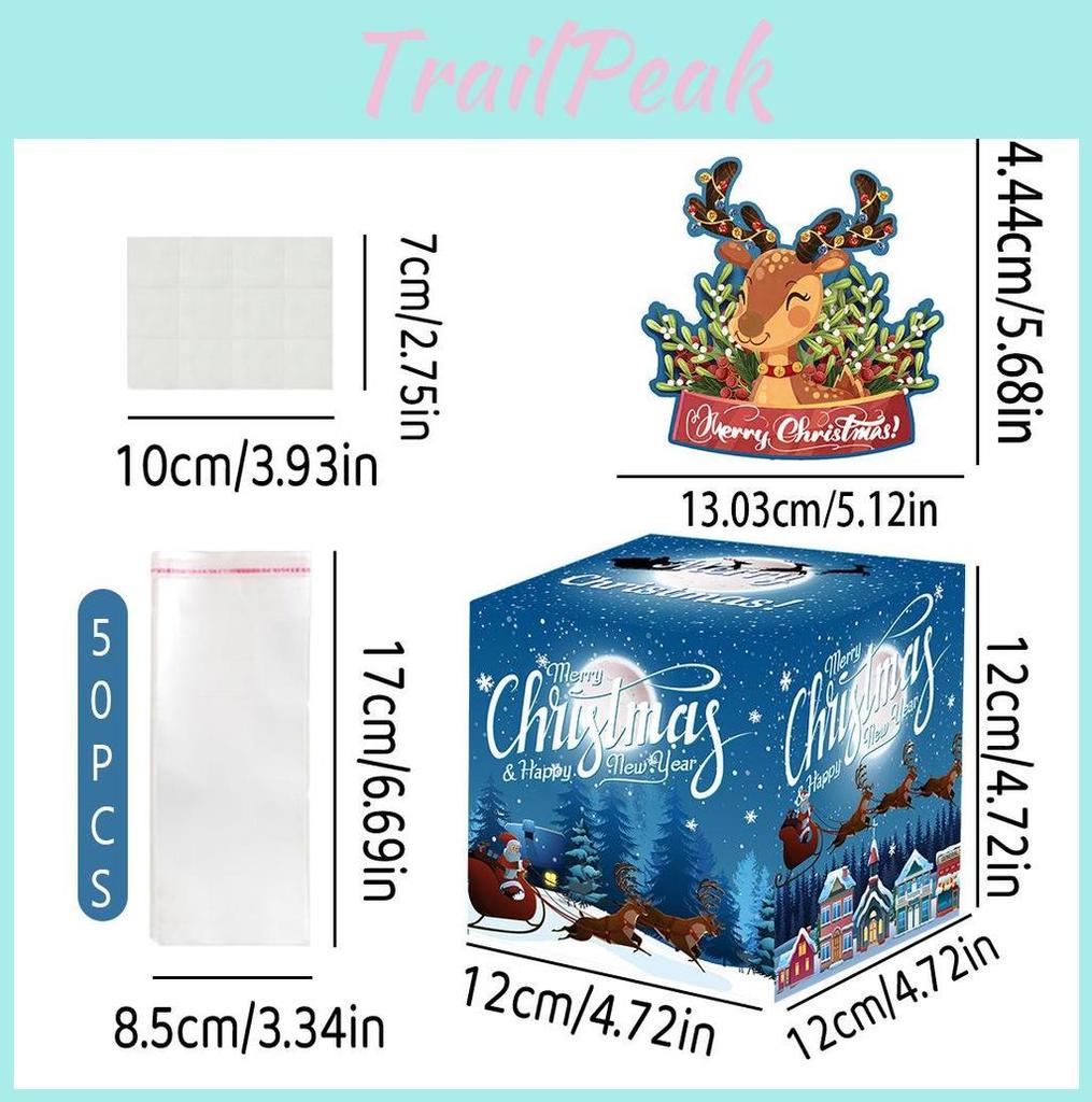 Christmas Blue Themed Reindeer Pattern Surprise Gift Paper Box Holiday Props