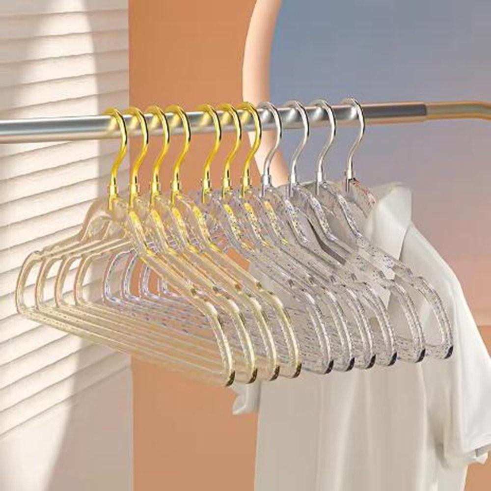 10Pcs Non-marking Transparent Glitter Hangers Non-slip Clothes Drying Rack Laundry Hanger  Wardrobe