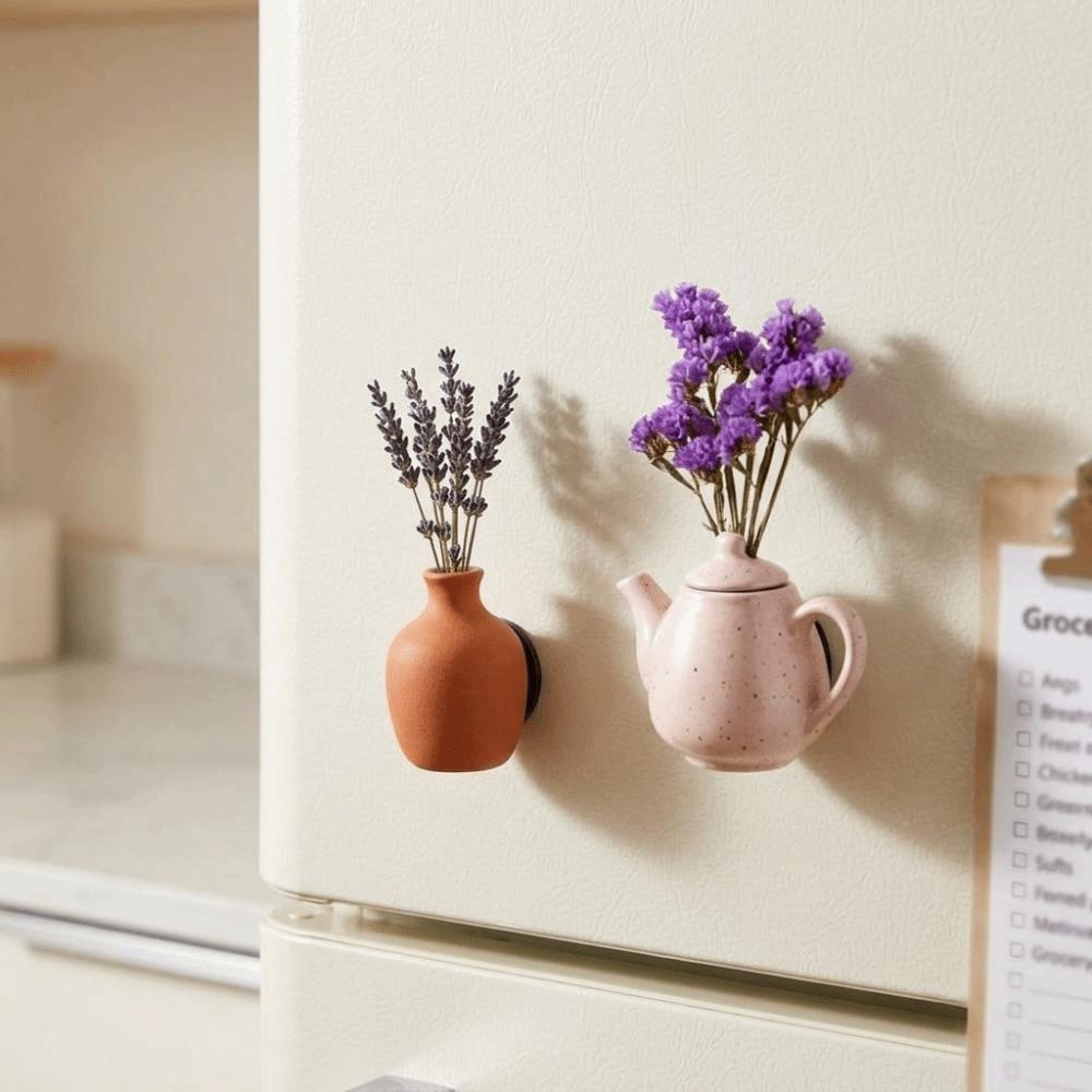 Decorative 3D Vase Fridge Magnets Pastoral Style Flower Arrangement Magnet  Dorm Room