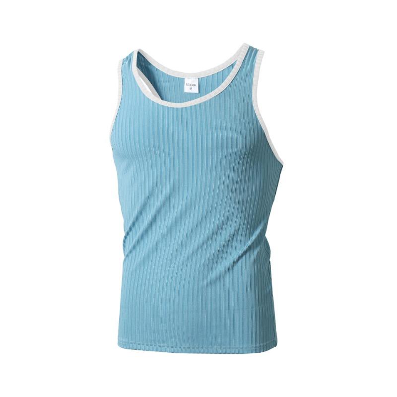 Summer Knitted Vertical Stripe Fitness Fit Tank Top Men's I-Block Color Blocked Tank Top