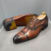 Fashion Classic Genuine Leather Mens Oxfords Business Office Brogue Dress Shoes Cap Toe Lace Up Italian Wedding Formal Footwear for Men