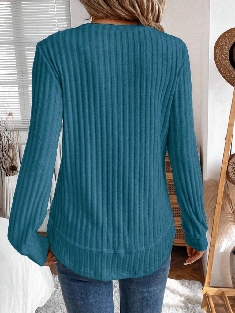 2025 Autumn Women's Long Sleeve Knit Pullover - Solid Color, European American Style, Versatile Round Neck