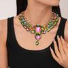 Exaggerated Inlaid Rhinestone Earrings Jewelry Set Square Necklace for Women Wedding Party Accessories