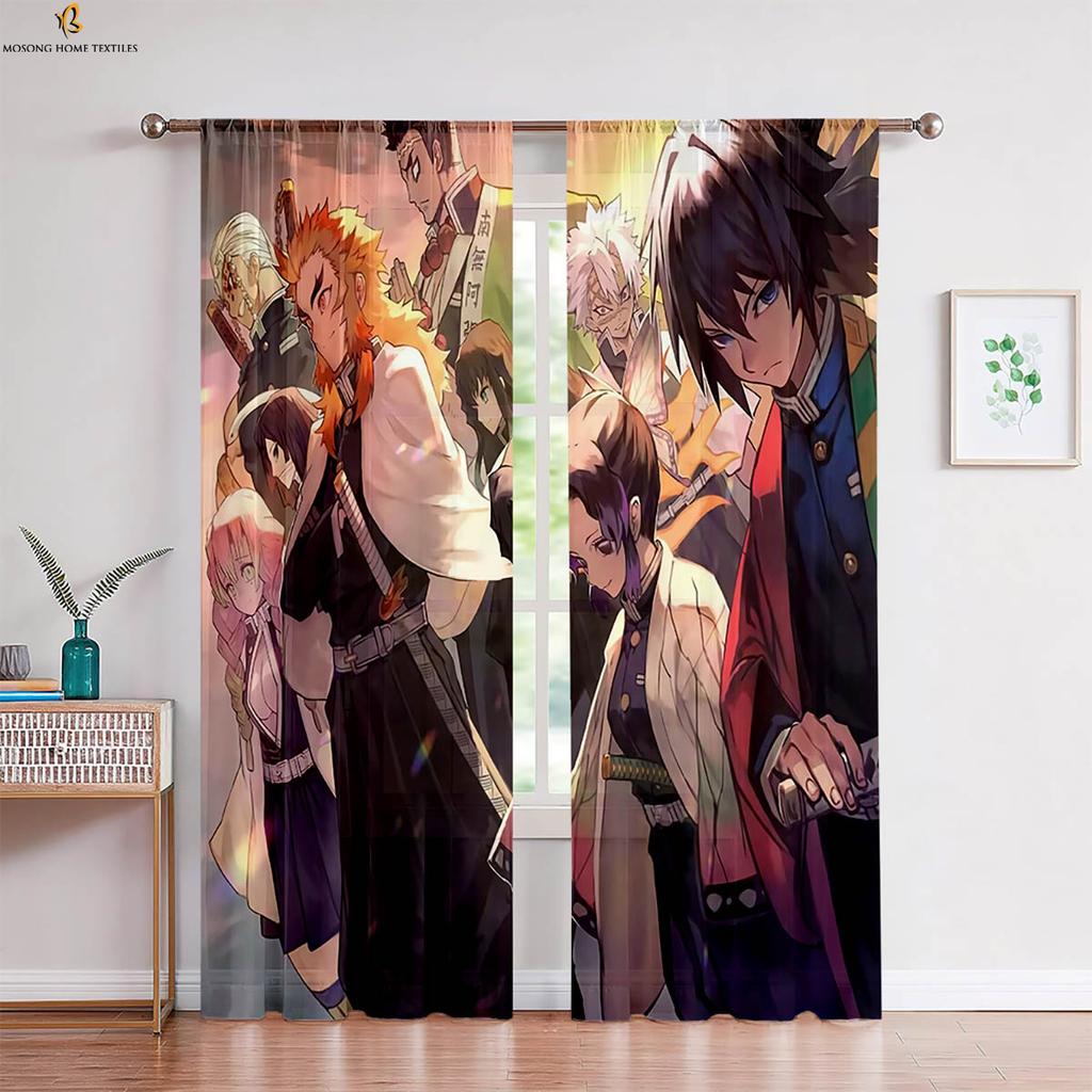 Hot-Blooded Anime Japanese Comic Print Curtains Children's Room Bedroom Living Room Study Dormitory Decorative Curtains 2 Pieces