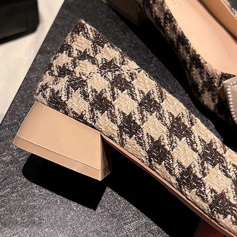 Frauen 3cm High Heels Mode Hahnentritt Pumps Weibliche Elegante Perle Bowknot Schuhe Dame Casual Flachen Außerhalb Prominente Schuhe