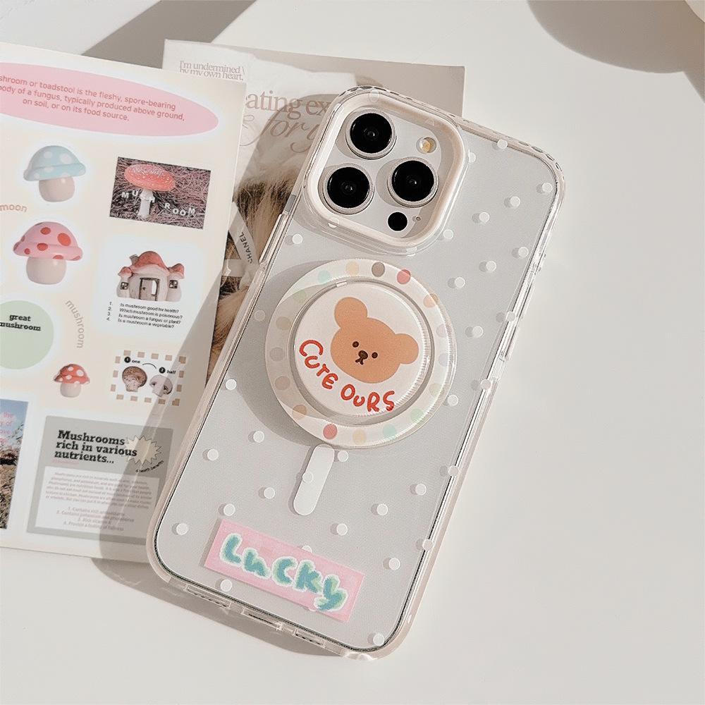 Cartoon cute polka dot bear stand phone case