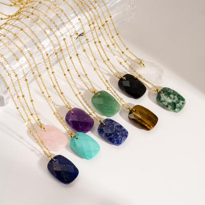 1 Stück Naturstein Anhänger Edelstahl Kette Quadrat Amethyst Tigerauge Kristall Anhänger Halskette Schmuck Geschenke