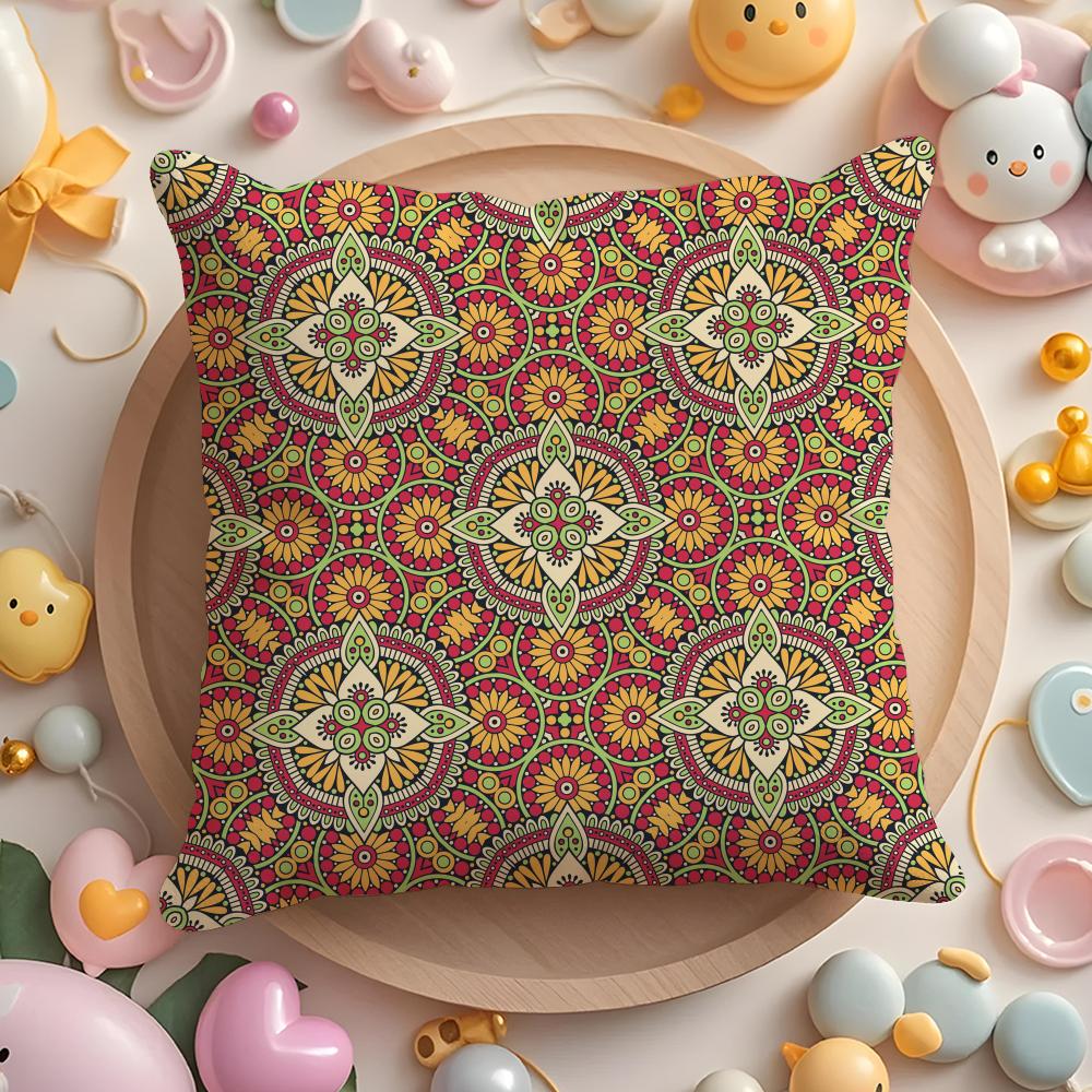 Indian Ethnic Pattern Cushion Cover Home & Car Multi-Scene Pillow Cover - Reversible, Soft & Durable for Daily Use