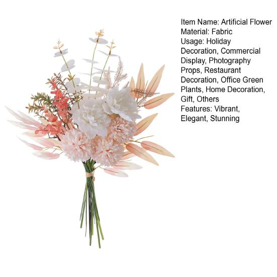 Künstlicher Pfingstrosen-Kunstblumenstrauß, realistische Pfingstrose, Chrysantheme mit Eukalyptusblättern, künstliches Seidenblumenarrangement für Hochzeitssträuße und Babypartys
