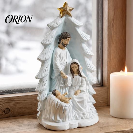 Small Holy Family Statue for Shelf Nativity Statue, Christmas Tree Resin Ornament, Hand-Painted Religious Home Decor Housewarming Tabletop Altar