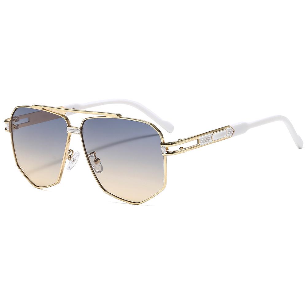 Trendy Euro-American Metal Double Bridge Irregular Sunglasses - Stylish, Casual, Versatile Sun Protection