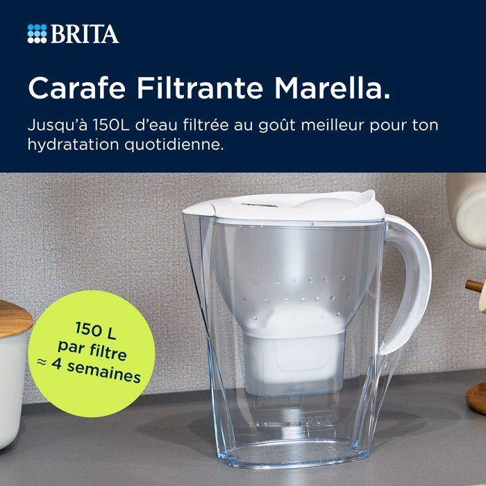Carafe filtrante BRITA - Marella Blanche - Capacité 2,4L dont 1,4L d'eau filtrée - 1 Cartouche Maxtra Pro All-In-1 incluse
