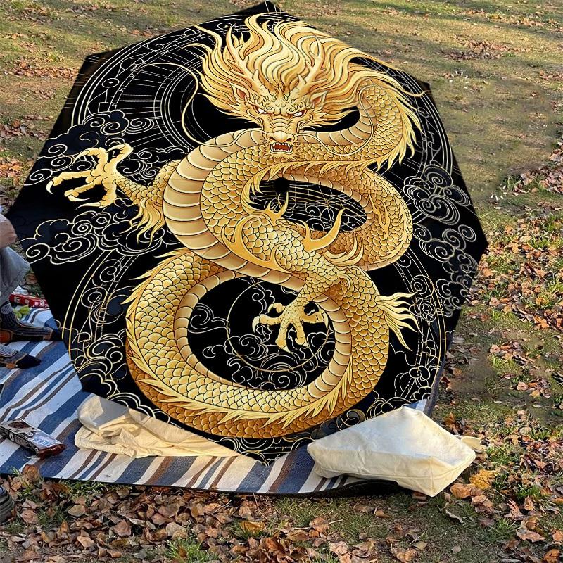1PC Golden Dragon Umbrella-8-Rib Reinforced Portable Folding Travel Suitable for All Seasons Outdoor Daily Use Is an Ideal Choice -F362