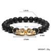 Punk Double Skull Head Design Beads Bracelet 4 Color Natural Stone Beaded Lava Braclet For Men Biker Wristband Jewelry Homme