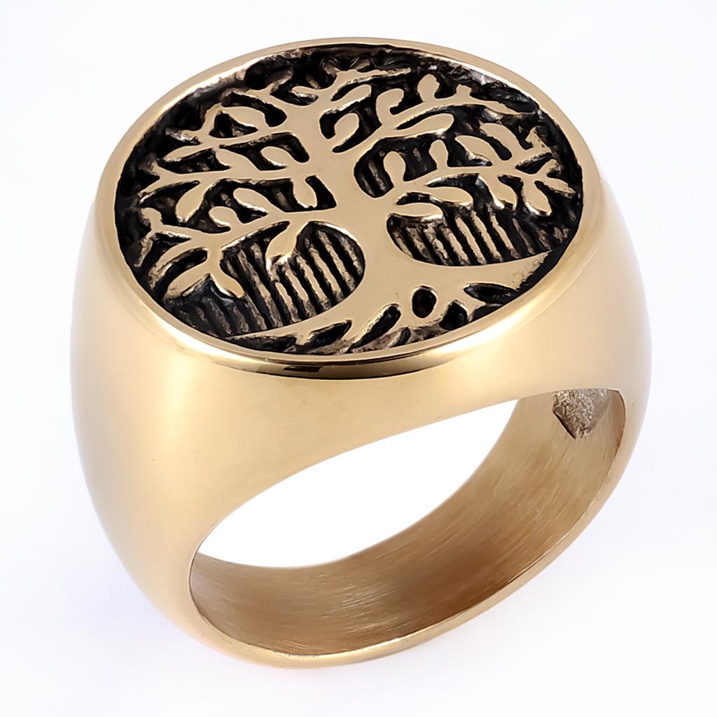 Mens Vintage Hip Hop Style Tree of Life Botanical Element Stainless Steel Ring
