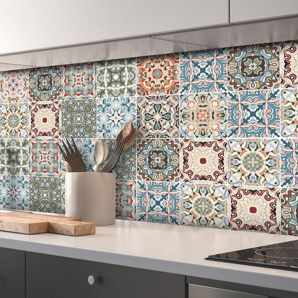 Mediterranean Style Pattern Thickened Anti-Fouling Kitchen Sticker Beautified Decorative Sticker Self-Adhesive Wallpaper