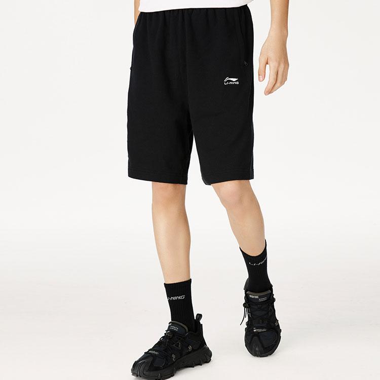 Li-Ning SS22 Sporty Trend Series Solid Color Large Logo Embroidered Loose Straight-Leg Sports Shorts Men Bottoms Black AKSS305-2