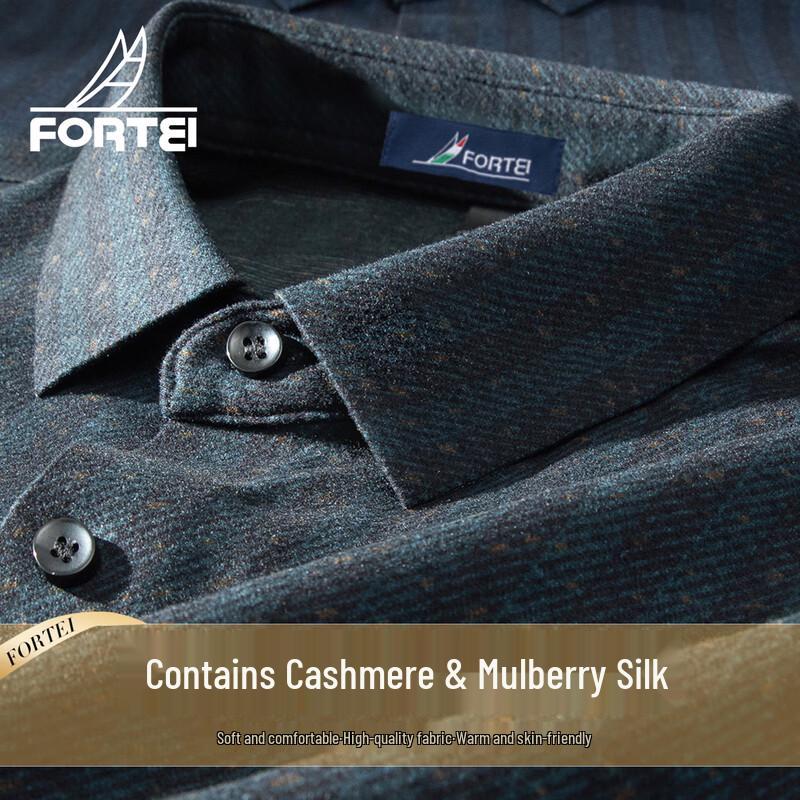 Futing Men s Cashmere Silk Blend Plaid Knit Shirt 50