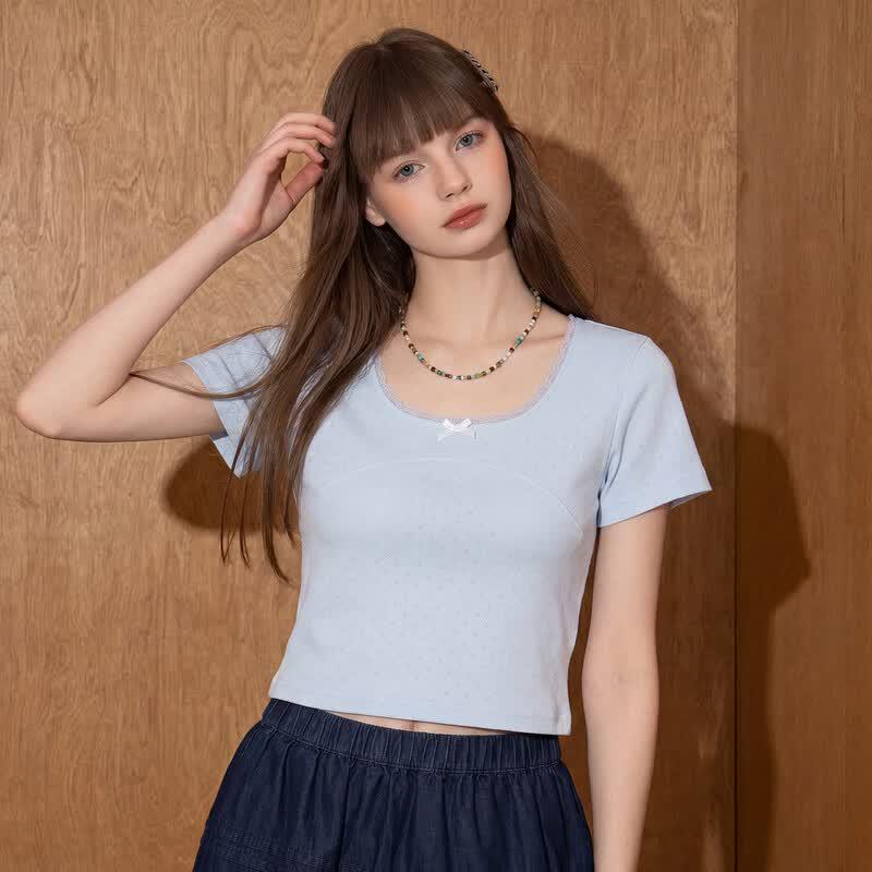 TonLion Women's Lace Short Sleeve T-Shirt