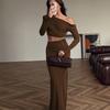 Fashion 2025 New Arrival Fashion Shoulder-Baring Long Sleeve Slim-Fit Top Skirt Suit Sheath Fishtail Dress Two-piece Set