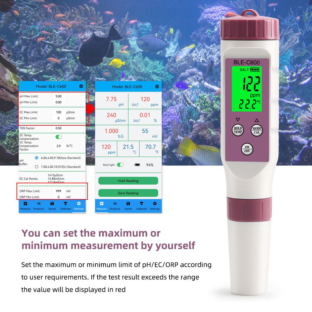 2/7 IN 1 PH TDS Meter Bluetooth-Compatible Temp/ORP/EC/TDS/Salinity/S.G /PH Tester APP Control for Aquarium Water Quality Tester