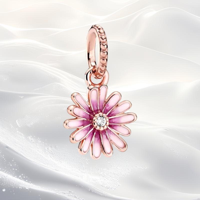 Cherry Blossom Flower Clip Charm Beads Dangle Fit Original Snake Silver Bracelet Necklace Bead For Diy Jewelry Women Gift