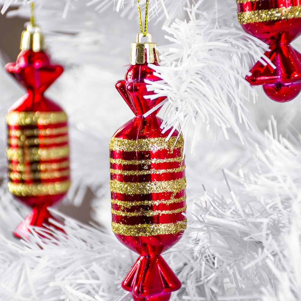 Christmas tree baubles 6 pcs candy PRL red gold plastic Christmas tree babka