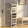 9-stufiges Schuhregal, Schuhorganizer für bis zu 9 Paar mit oberer Ablage, 2 Haken, 30x30x128,4cm, weiß