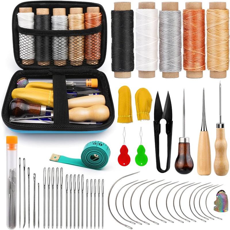 

BUDDUR Leather Sewing Tools Kit With Waxed Threads And Finger-cot Hand Sewing Needles DIY Handmade Craft Accessories Set