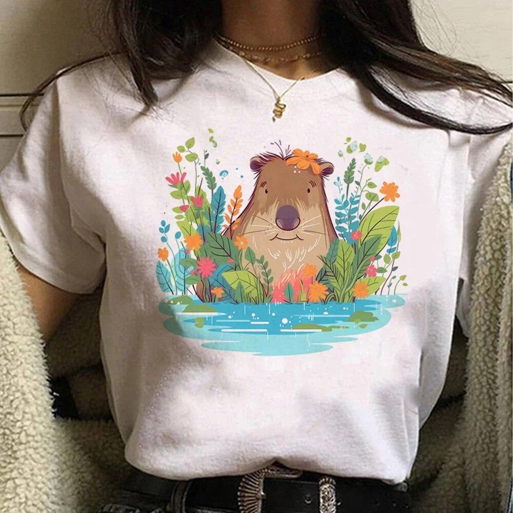 Tričko Capybara Funny Capy narodeniny Grafika Ženy Neformálne Vintage tričká Roztomilá kreslená potlač Streetwear Ženy Tričká s krátkym rukávom