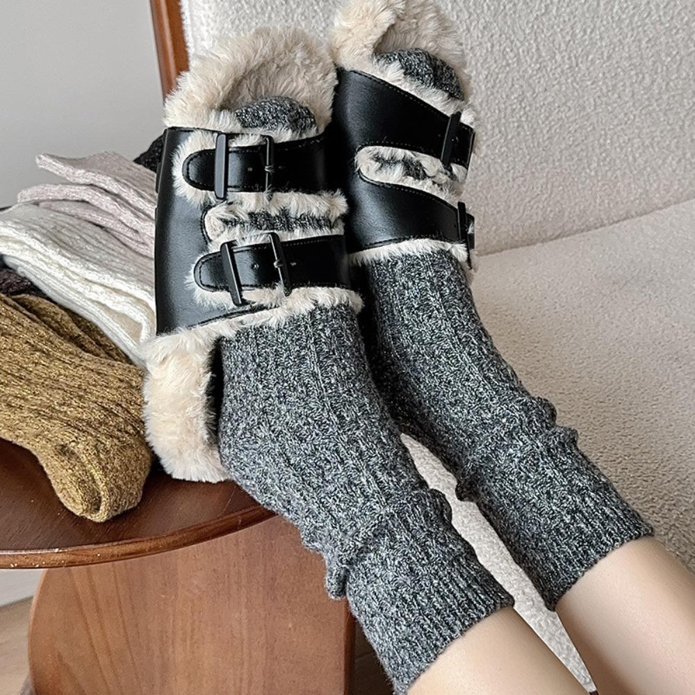 Cotton Knitting Women Socks Fashion Harajuku Retro Lady Girls Plush Thick Long Socks Autumn Winter Solid Color Casual Keep Warm