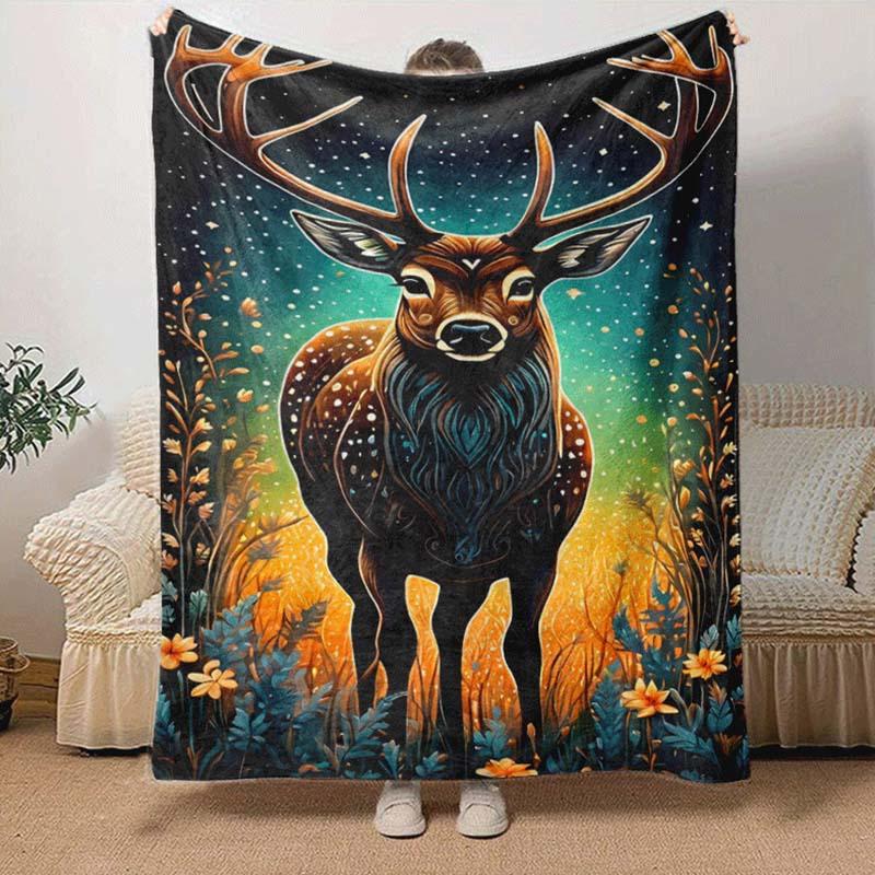 1 Stück Leichte Flanelldecke mit Hirschdruck, Bequeme und Warme Decke, für Camping Sofa Bett und Couch Büro, Geeignet als Geschenkdecke