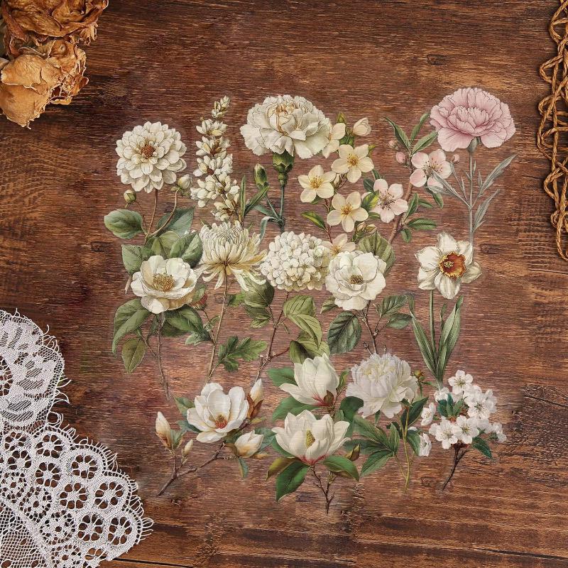 50Pcs Waterproof Decals Retro Long Branch Flower Plastic Stickers Luggage Manual Material Retro Flower Decoration