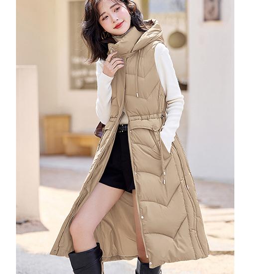 Down Cotton Vest Women's Long Autumn and Winter Korean Version Hooded Vest Casual Women's Outerwear Cotton Jacket Vest