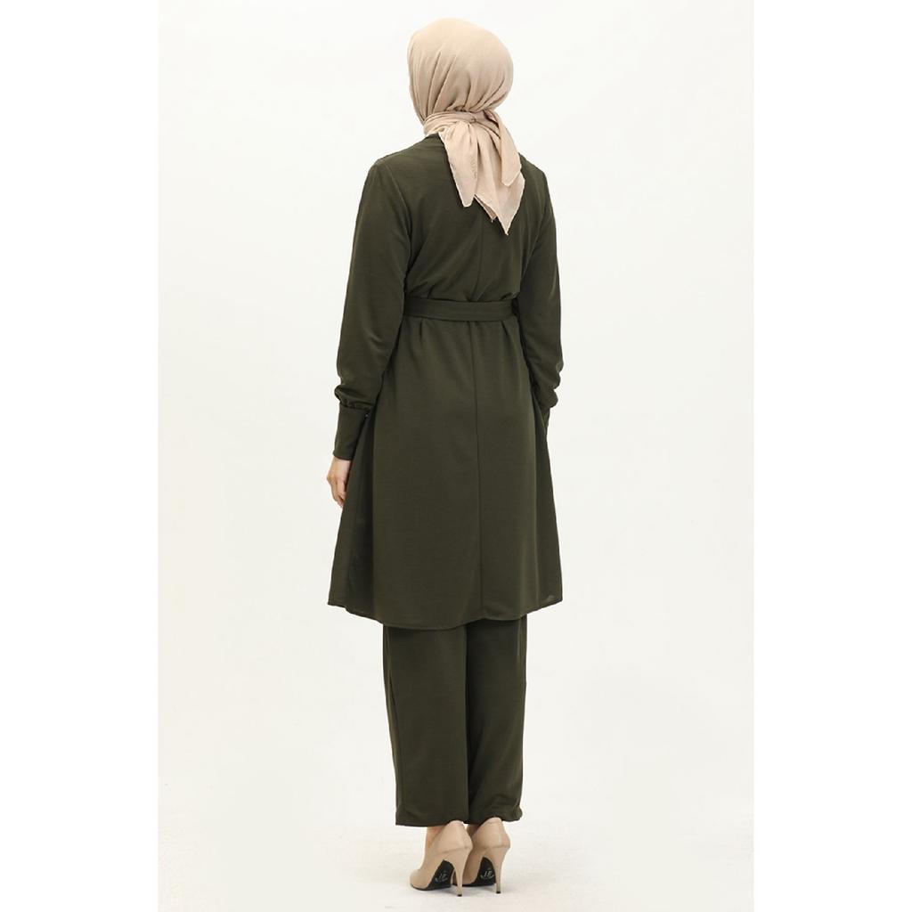 Tunica Pantaloni Cu Curea Costum Dublu 0690-07 Kaki
