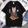 Summer Unisex 100 Cotton Shortsleeved Breathable Samurai Cat Personalized Print Tshirt For Casual And Loose Fit Hiphop Style