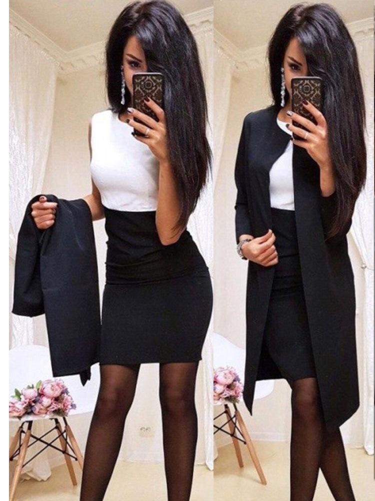 2022 Autumn/Winter European & American Women's Patchwork Solid Color Skirt Suit