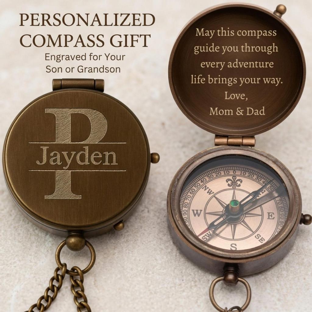Engraved Compass Keepsake Gift for Men Custom Brass Navigation Compass