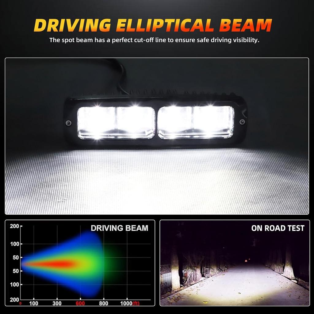 DERI 6 Inch LED Light Bar, 2PCS 6000LM Spot Slim Light Pods With Cutoff Line, Off Road LED Driving Fog Reverse Backup Light Bar For Truck Pickup Car