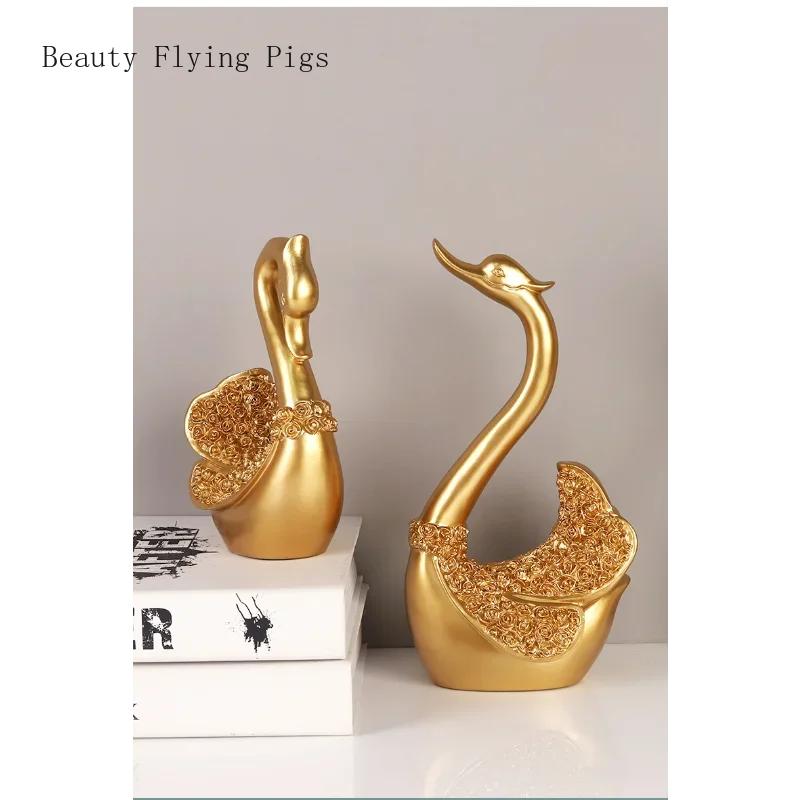 1 Set of Modern Nordic Resin Couple Swan Ornaments Home TV Wine Cabinet Living Room Decorations Commemorative Gifts