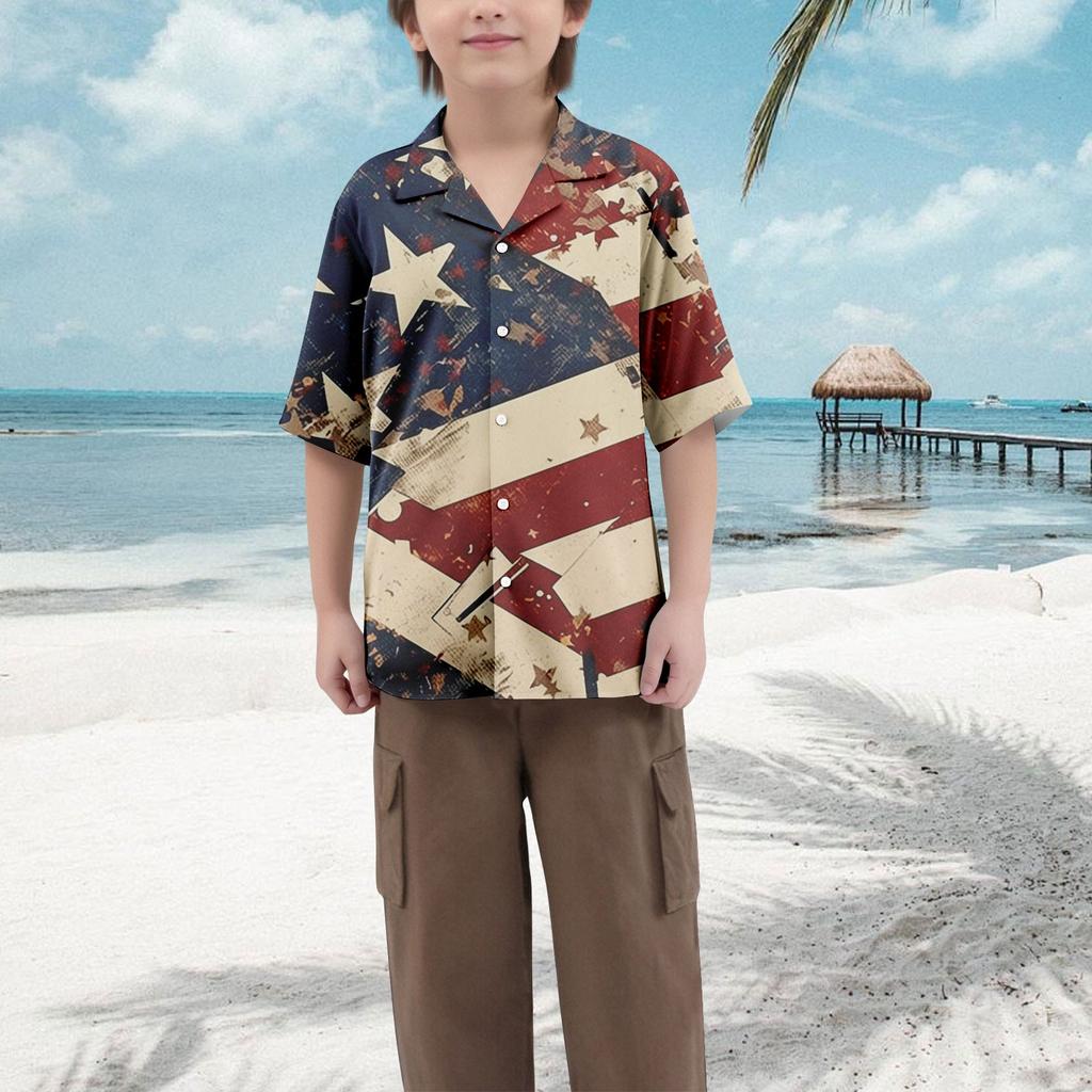 Lässiges lockeres Kurzarmhemd für Jungen mit modischem bedrucktem Hemd-Top