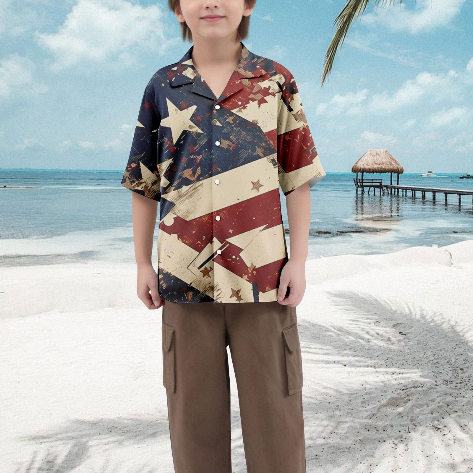 

Повседневная свободная рубашка с короткими рукавами для мальчиков с модным принтом сверху 140 винный