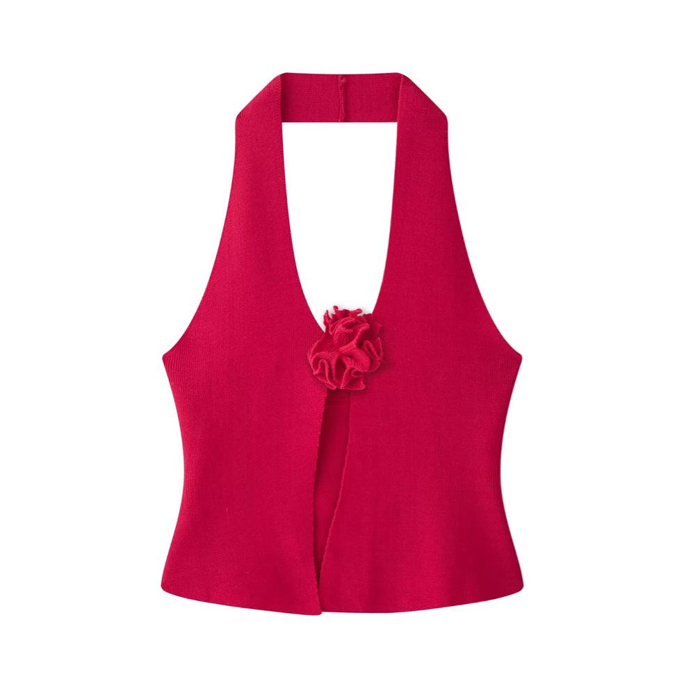 

Spring 2025 Women s Sexy Slim Floral Halter Knit Vest Top Large красный